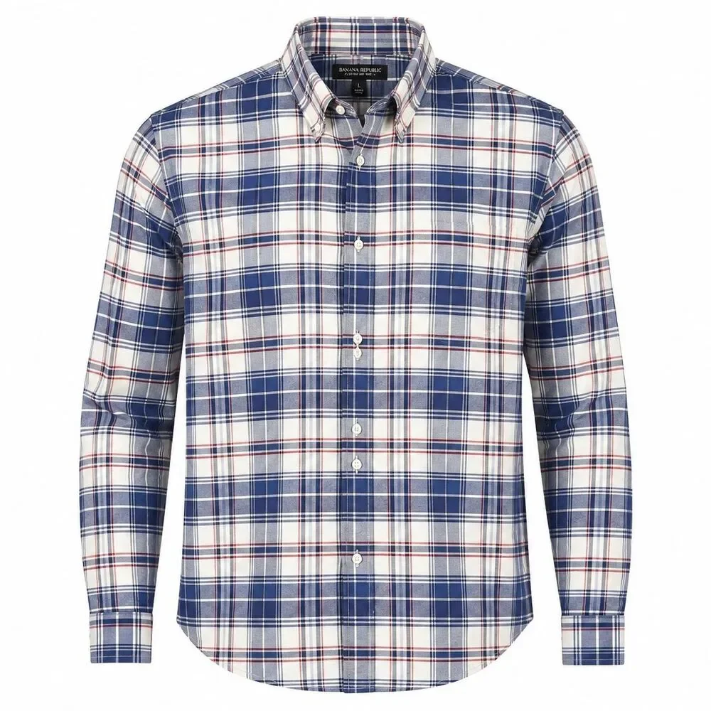 Banana Republic Oxford Slim Fit Dress Shirt Plaid Long Sleeve L Cotton